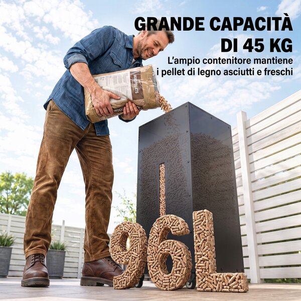Outsunny Contenitore Portapellet 45kg con Ruote, Coperchio, Finestra e Setaccio, Nero | Aosom Italy