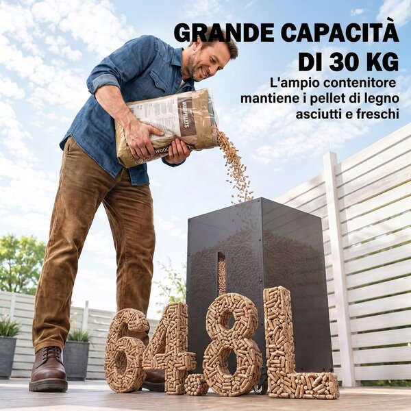 Outsunny Contenitore Per Pellet 30kg Con Ruote E Setaccio Nero | Aosom Italy