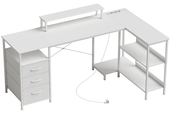 HOMCOM Scrivania Angolare a L con Prese, 170x100cm, Bianca | Aosom Italy