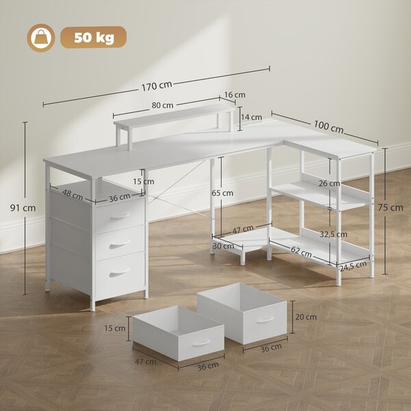 HOMCOM Scrivania Angolare a L con Prese, 170x100cm, Bianca | Aosom Italy