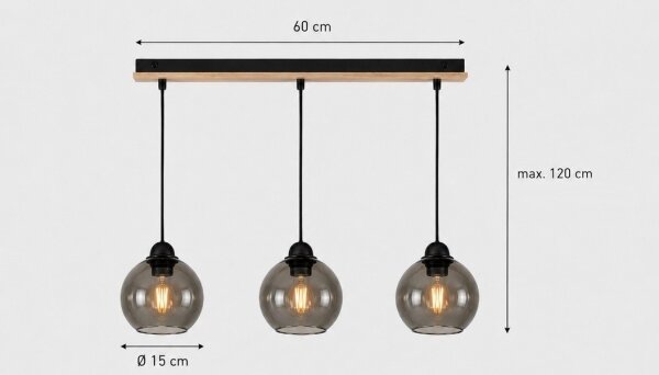Lampadario su corda UNO WOOD 3xE27/60W/230V nero/marrone