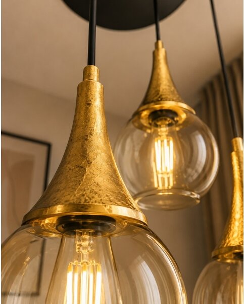 Lampadario a sospensione con filo LACRIMA HONEY 3xE27/60W/230V diametro 30 cm