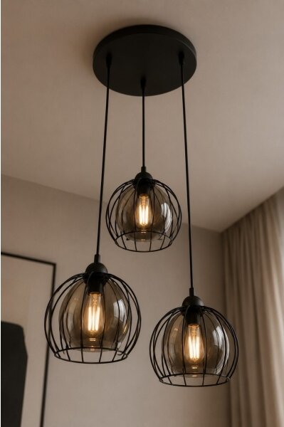 Lampadario a sospensione con filo SOLO BLACK 3xE27/60W/230V diametro 30 cm