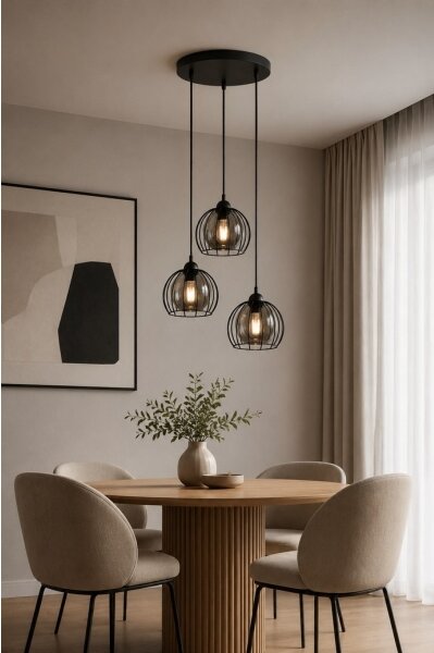 Lampadario a sospensione con filo SOLO BLACK 3xE27/60W/230V diametro 30 cm