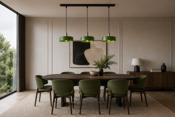 Lampadario a sospensione con filo HAKI 3xE27/60W/230V verde/nero/cromo lucido