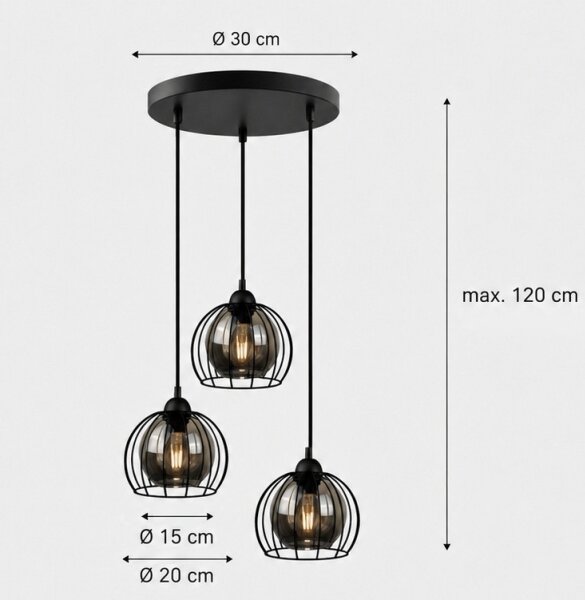 Lampadario a sospensione con filo SOLO BLACK 3xE27/60W/230V diametro 30 cm