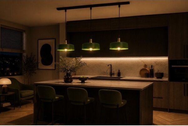 Lampadario a sospensione con filo HAKI 3xE27/60W/230V verde/nero/cromo lucido