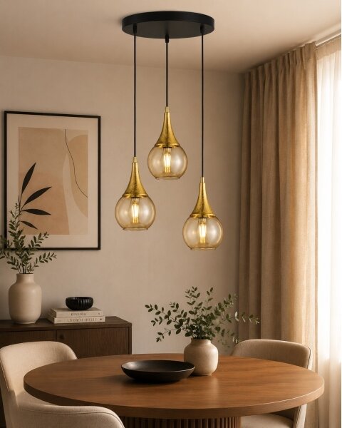 Lampadario a sospensione con filo LACRIMA HONEY 3xE27/60W/230V diametro 30 cm