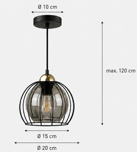 Lampadario a sospensione con filo SOLO BLACK 1xE27/60W230V nero/oro