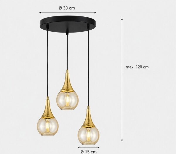 Lampadario a sospensione con filo LACRIMA HONEY 3xE27/60W/230V diametro 30 cm