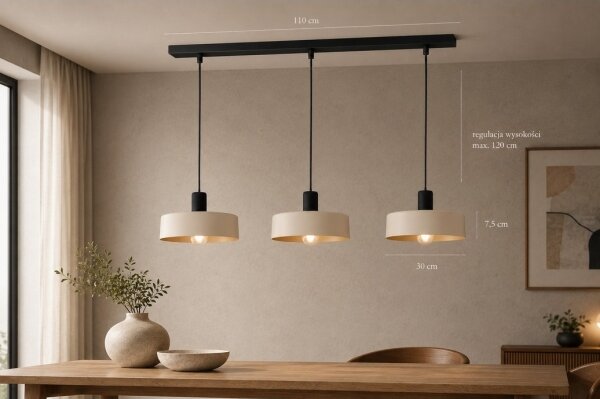 Lampadario a sospensione con filo LATTE 3xE27/60W/230V beige/nero