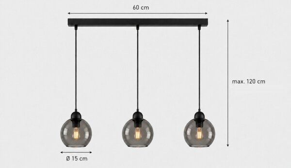 Lampadario a sospensione con filo UNO 3xE27/60W/230V nero/fumé