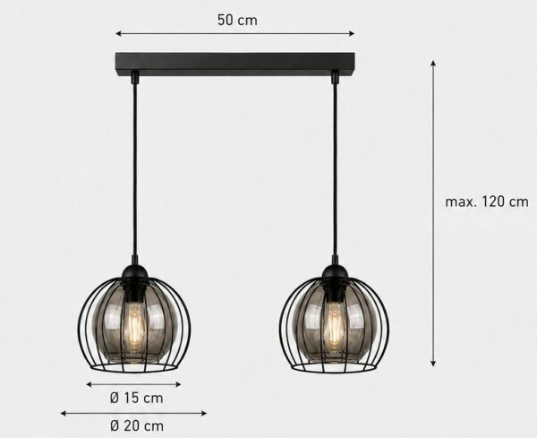 Lampadario a sospensione con filo SOLO BLACK 2xE27/60W/230V