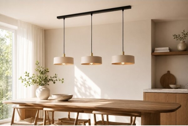 Lampadario a sospensione su cavo LATTE 3xE27/60W/230V beige/nero/oro
