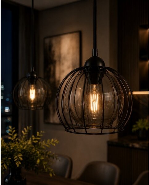 Lampadario a sospensione con filo SOLO BLACK 2xE27/60W/230V