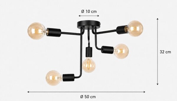 Lampadario a plafone NIXO 5xE27/60W/230V nero