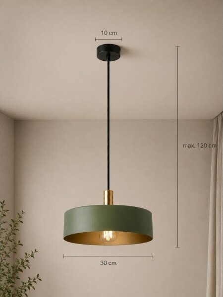Lampadario a sospensione con filo HAKI 1xE27/60W/230V verde/nero/cromo lucido