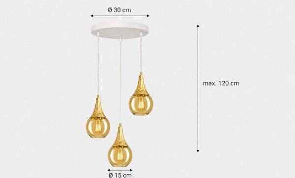 Lampadario a sospensione con filo LACRIMA WHITE 3xE27/60W/230V diametro 30 cm