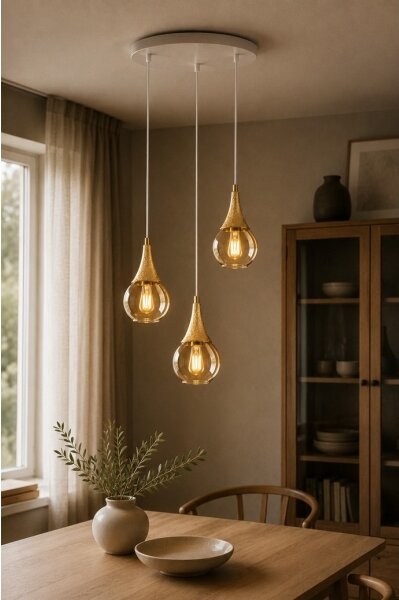 Lampadario a sospensione con filo LACRIMA WHITE 3xE27/60W/230V diametro 30 cm