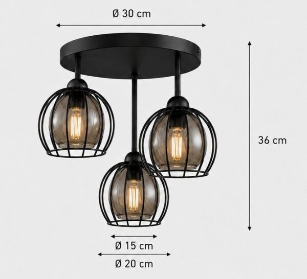Lampadario a plafone SOLO BLACK 3xE27/60W/230V diametro 30 cm