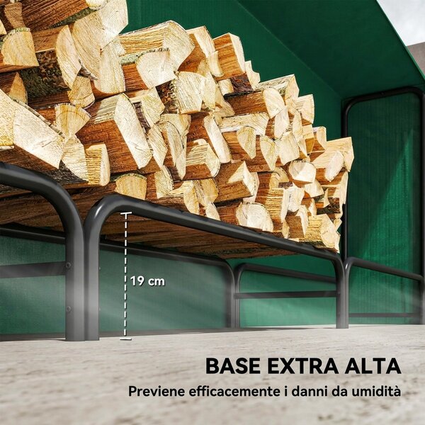 Outsunny Portalegna da 1m³ Regolabile con Telo Impermeabile in PE, in Metallo, 300x36x99 cm, Nero e Verde Scuro | Aosom Italy