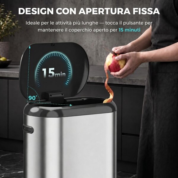 HOMCOM Pattumiera Automatica con Sensore a Infrarossi 50 L in Acciaio Inox Anti-Impronta, Chiusura Ammortizzata, Argento | Aosom Italy