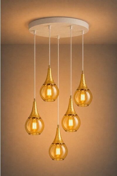 Lampadario a sospensione con filo LACRIMA WHITE 5xE27/60W/230V diametro 45 cm