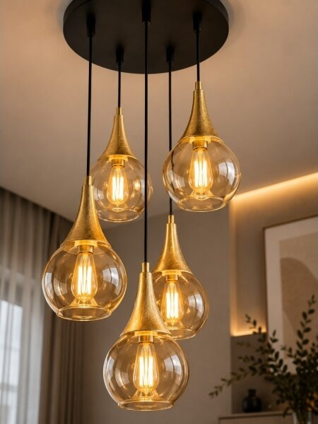 Lampadario a sospensione con filo LACRIMA HONEY 5xE27/60W/230V diametro 45 cm