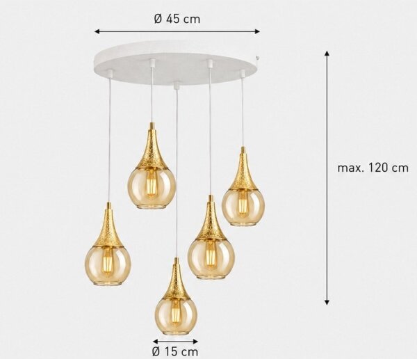 Lampadario a sospensione con filo LACRIMA WHITE 5xE27/60W/230V diametro 45 cm