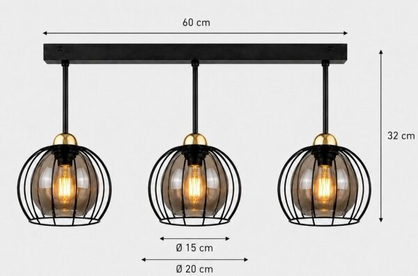 Lampadario a plafone SOLO BLACK 3xE27/60W/230V nero/oro