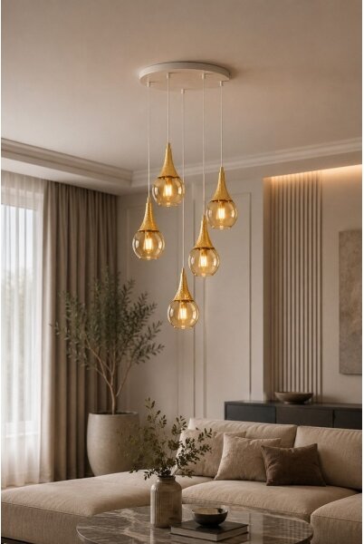 Lampadario a sospensione con filo LACRIMA WHITE 5xE27/60W/230V diametro 45 cm