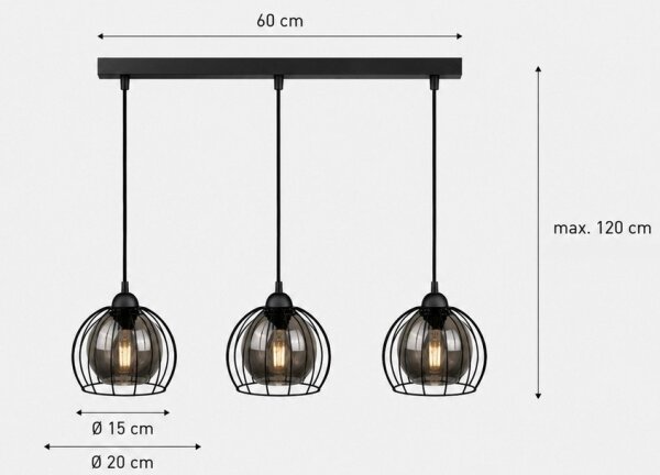 Lampadario a sospensione con filo SOLO BLACK 3xE27/60W/230V
