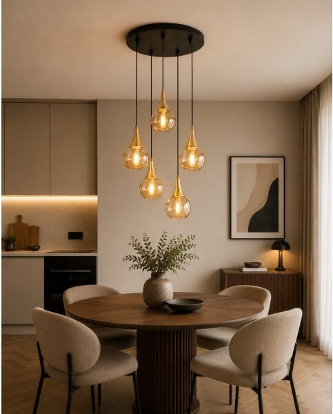 Lampadario a sospensione con filo LACRIMA HONEY 5xE27/60W/230V diametro 45 cm