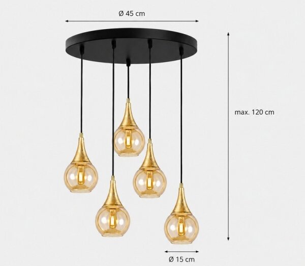 Lampadario a sospensione con filo LACRIMA HONEY 5xE27/60W/230V diametro 45 cm