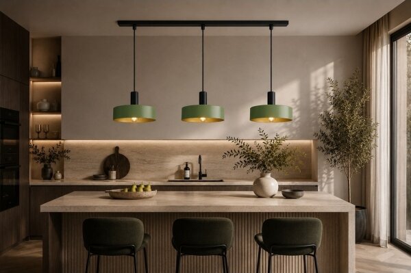 Lampadario a sospensione con filo HAKI 3xE27/60W/230V verde/nero
