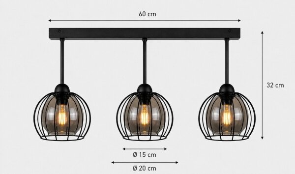 Lampadario a plafone SOLO BLACK 3xE27/60W/230V
