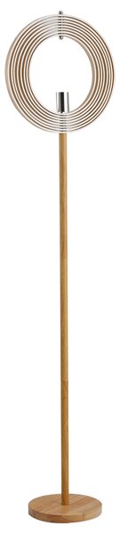 HOMCOM Lampada da Terra per Soggiorno Design, Paralume con Anelli Regolabili in Legno, Lampadine E27, Ф38 x 160 cm