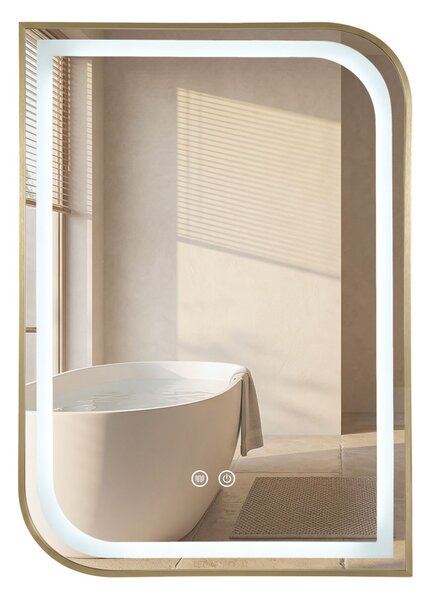 Specchio LED ZONE con cornice oro spazzolato – 70x50 cm