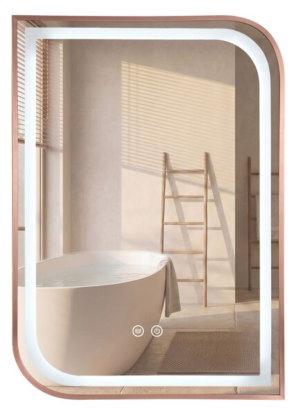 Specchio LED ZONE con cornice Rose Gold spazzolata – 70x50 cm