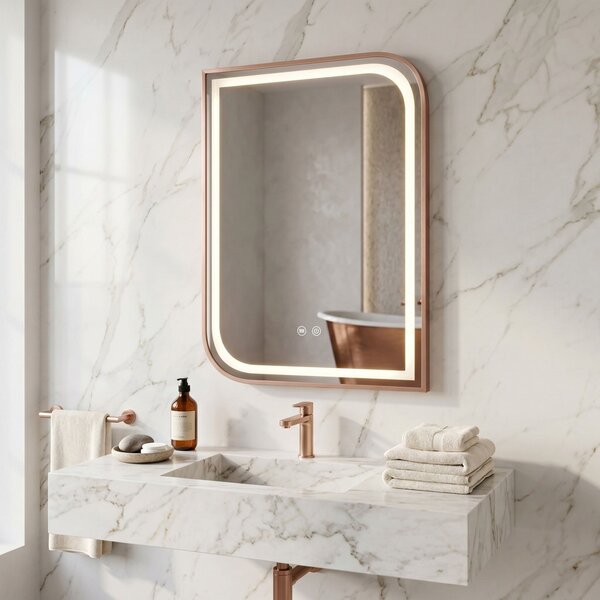 Specchio LED ZONE con cornice Rose Gold spazzolata – 80x60 cm