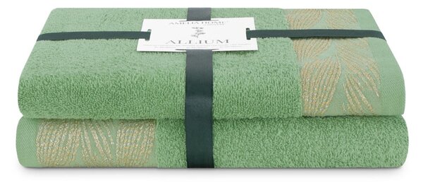 Set di asciugamani per viso e corpo tipo terry verde chiaro in cotone 2 pz Allium – Restilo