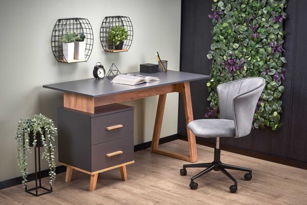 Scrivania Sergio antracite / rovere wotan – 134×60 cm