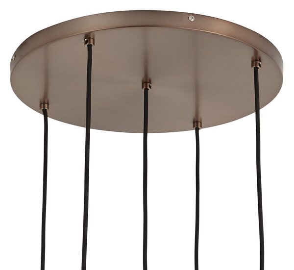 Art Deco hanglamp donker brons met ribbel glas 5-lichts - Walcott