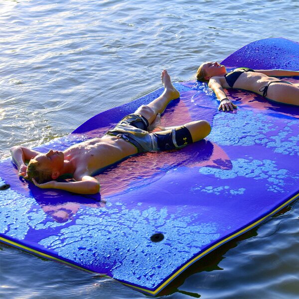 Costway Tappeto galleggiante in schiuma con cuscino per piscina mare, Materassino galleggiante per rilassarsi Blu