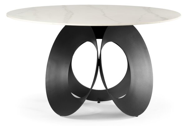 Tavolo rotondo PARMA effetto marmo bianco con base nera – 130x75 cm