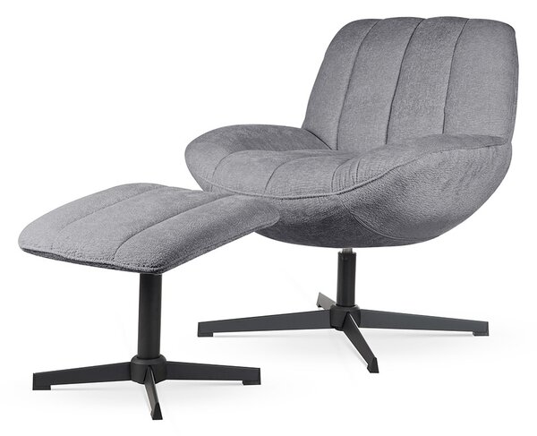 Poltrona girevole Luna con poggiapiedi grigio – 71x81x81 cm