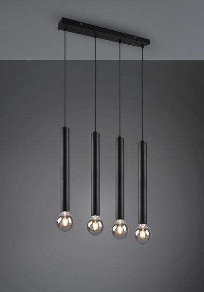 Lampada a sospensione, metallo nero opaco, regolabile in altezza, H 150 cm