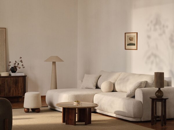 Divano letto angolare Ella con contenitore in Bouclé Baloo – L271cm