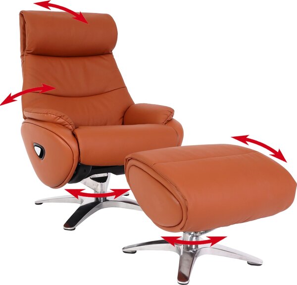 Poltrona reclinabile con poggiapiedi MCW-K98, poltrona per la televisione, con funzione relax e girevole, in metallo, rivestita in vera pelle/ecopelle, colore marrone