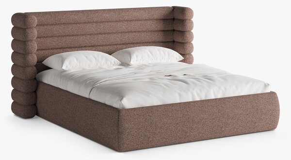 Letto imbottito Mount con contenitore in tessuto strutturato Puente - 140x200 cm